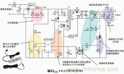 安森美半導(dǎo)體離線式第二代LED驅(qū)動(dòng)器NCP1014/1028的應(yīng)用示意圖。