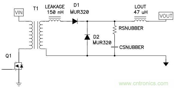 漏電感延緩了D2關閉