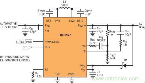 圖2：能應(yīng)對冷車發(fā)動情況的 5V、2MHz 汽車電源