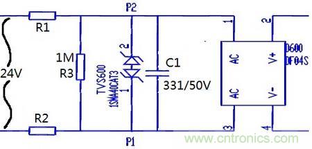 案例1：輸入端24V波動(dòng)，R1和R2常被燒壞。