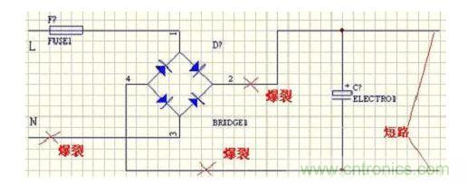 電源銅皮爆裂位置示意圖