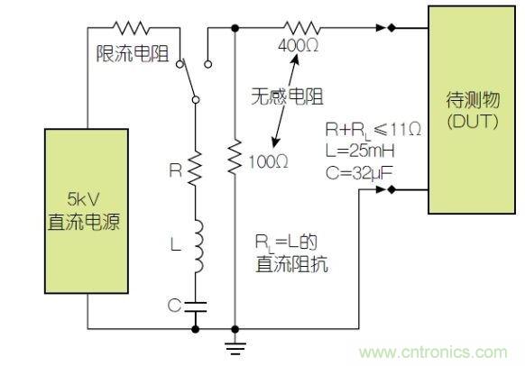 除顫器測試配置(注意較大電容)。