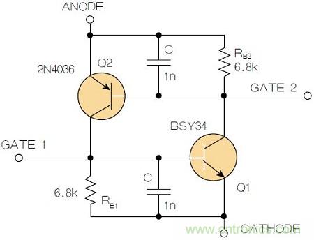 圖2：增加兩個電容值為1nF的SMD陶瓷電容器后，可以在ΔV達到10V的情況下防止導通。