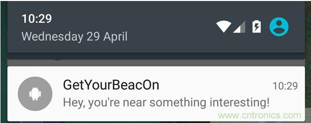 圖10 – 安卓系統(tǒng)通知，提示附近發(fā)現(xiàn)Beacon
