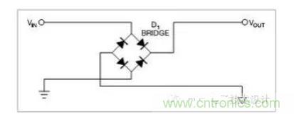 是一個橋式整流器，不論什么極性都可以正常工作，但是有兩個二極管導通，功耗是圖1的兩倍.