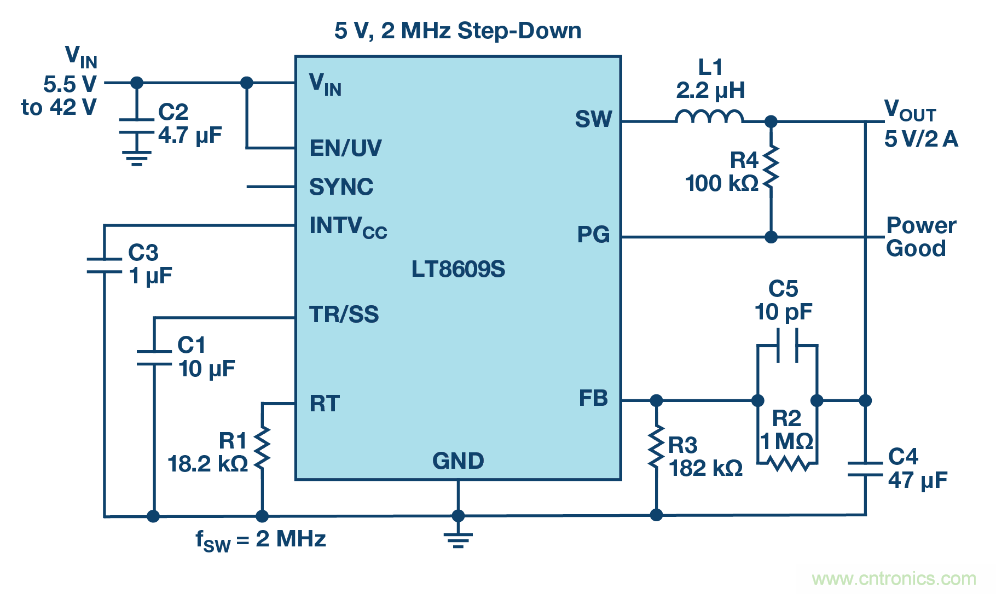 具 2.5 μA 靜態(tài)電流和超低 EMI 輻射的 42 V、2 A/3 A 峰值同步降壓型穩(wěn)壓器