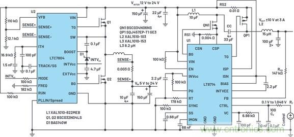 通過5 V至24 V輸入提供雙極性、雙向DC-DC流入和流出電流