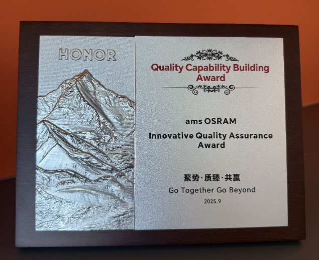 光學(xué)傳感再獲認(rèn)可，艾邁斯歐司朗榮耀本年度唯一獲獎傳感器供應(yīng)商