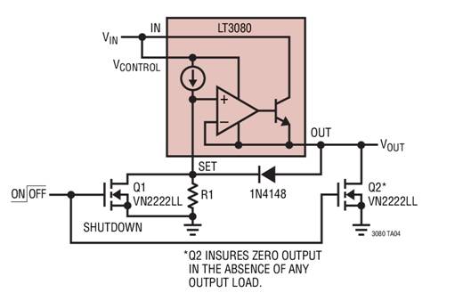 利用LT3080x電流源基準(zhǔn)線性穩(wěn)壓器停機(jī)